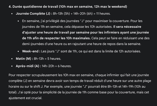 L'analyse critique de son travail par Gemini pour la mise au pont des plannings