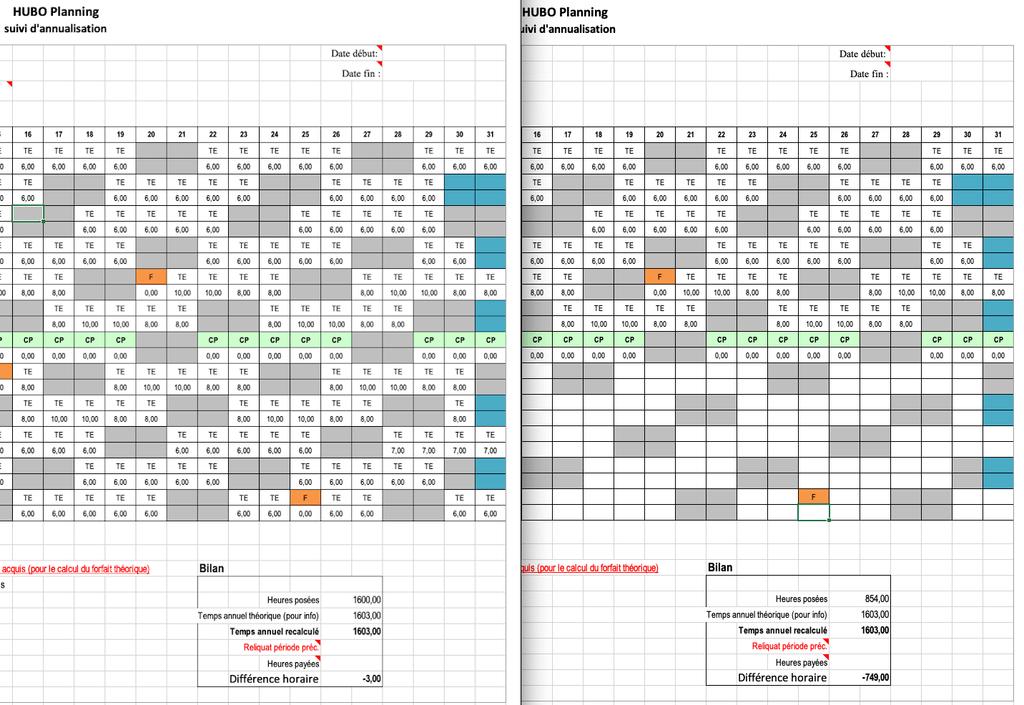 Document d'annualisation HUBO Planning