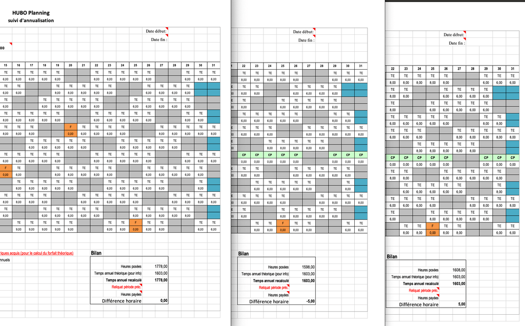 Document d'annualisation HUBO Planning