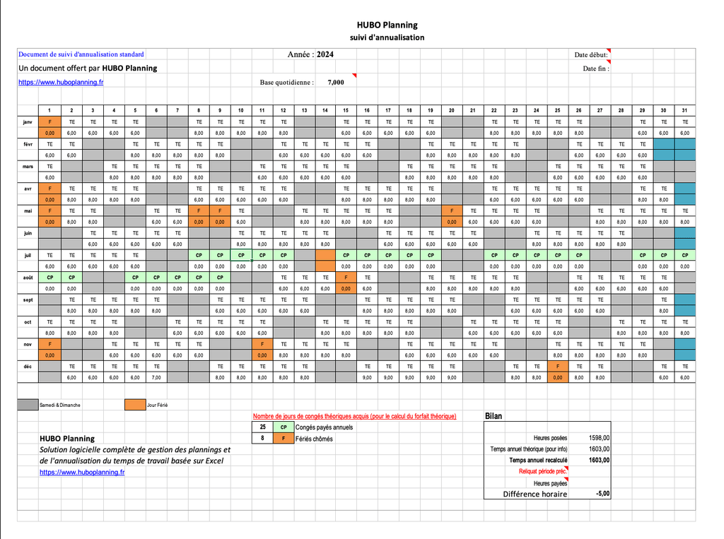 Document d'annualisation HUBO Planning