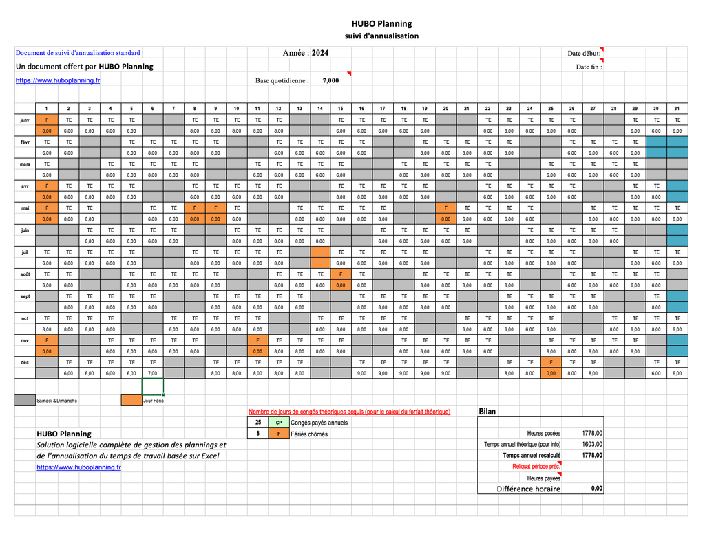 Document d'annualisation HUBO Planning