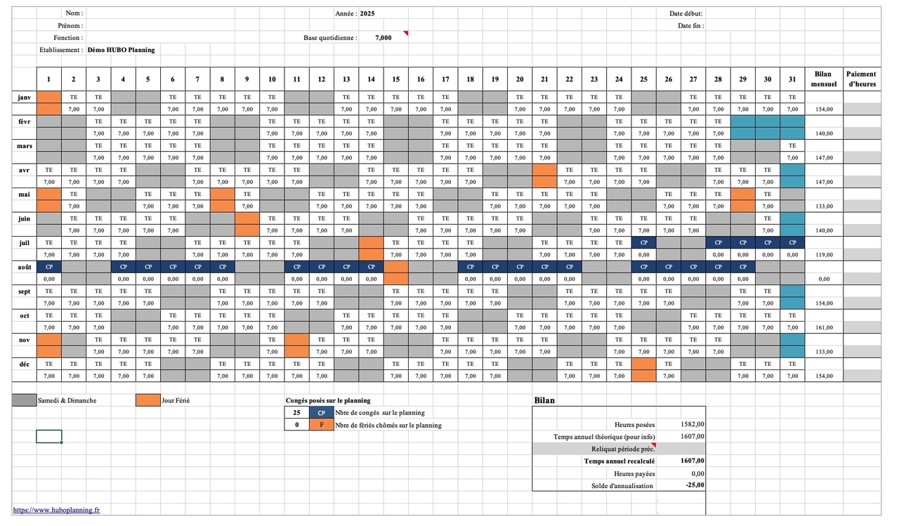 Calcul de l'annualisation à 1607 heures